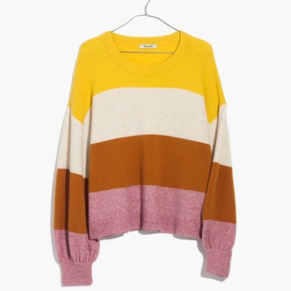 NWT Madewell Gladwell Mustard Striped Balloon Sleeve Sweater XS
